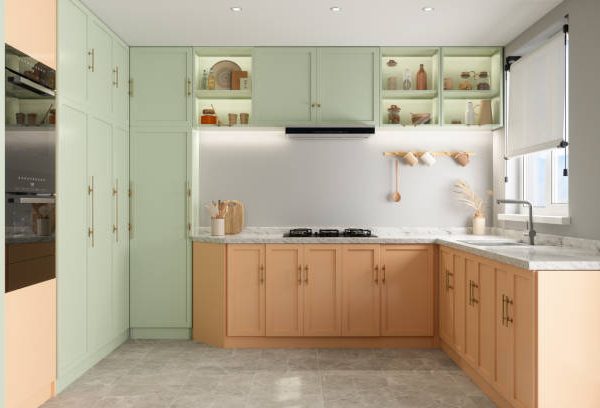 Modern Kitchen Interior With Pastel Colored Cabinets